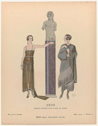 Gazette du Bon Ton, 1924, No. 9, Pl. 51: Eros. Robe et manteau pour le soir, de Worth, George Barbier, 1924 Canvas Print