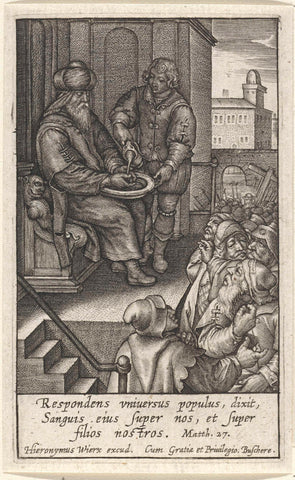 Pilatus washes his hands in innocence, Hieronymus Wierix, 1563 - before 1619 Canvas Print