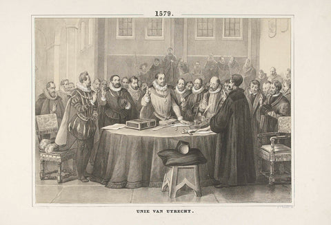 Het afleggen van de oath bij de ondertekening van de Unie van Utrecht, 1579, Albertus Anthonius Nunnink, 1782 - 1799 Canvas Print