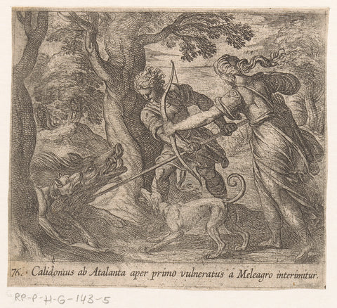 Atalanta and Meleager kill the boar, Antonio Tempesta, 1606 - 1638 Canvas Print