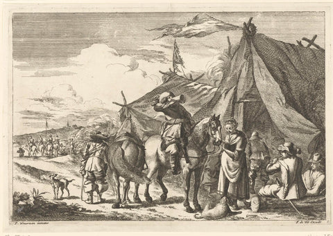 Riders rest at tents, Romeyn de Hooghe (attributed to), 1655 - 1667 Canvas Print