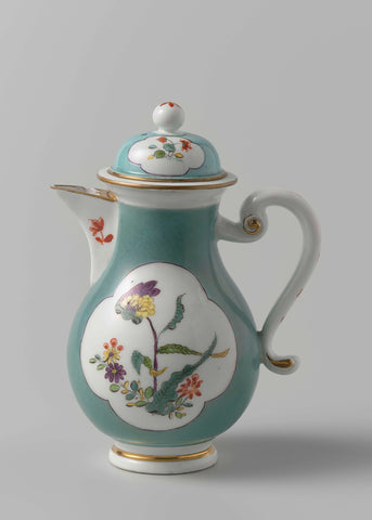 Lid of milk jug, multicolored painted with flower branches on a sea-green long distance, Meissener Porzellan Manufaktur, c. 1737 Canvas Print