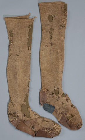 Knee-high, light brown, the collar is knitted in purl stitch and there is a decorative seam from the collar to the heel, anonymous, c. 1650 - c. 1700 Canvas Print