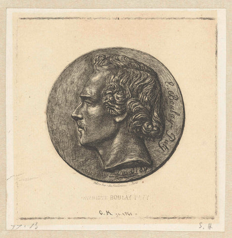 Portrait of poet Evariste Boulay-Paty on bronze medallion, Charles Meryon, 1861 Canvas Print