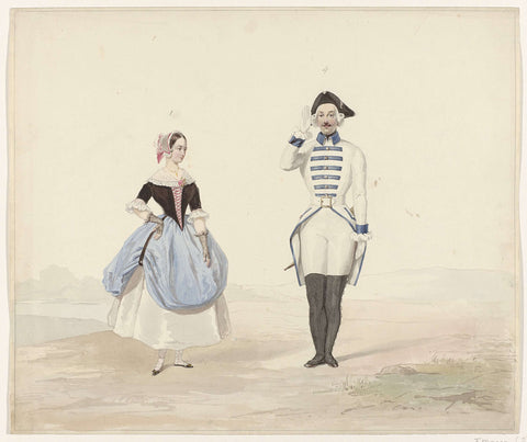 Man and woman in historical costume, 1841, Huib van Hove Bz, 1841 Canvas Print