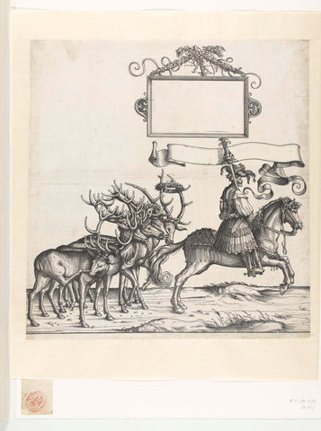 Five red deer and standard carrier on horseback, Hans Burgkmair (I), 1483 - 1526 Canvas Print