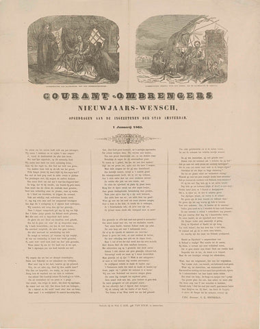 New Year's wish of the Amsterdam newspaper broadcasters for the year 1865, Popko van Groningen, 1864 - 1865 Canvas Print