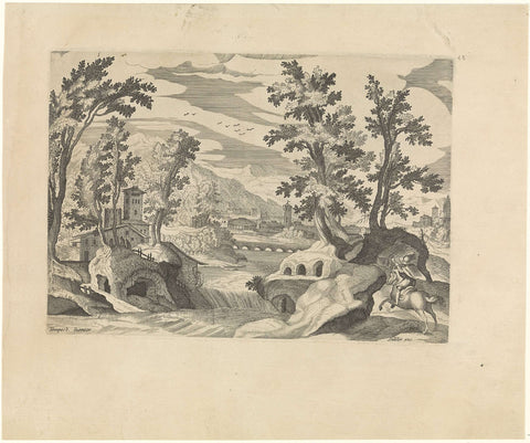 Landscape with Horseman, Johann Sadeler (I), 1580 - 1600 Canvas Print