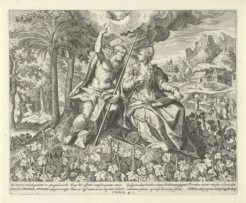 Christ and its bride in a vineyard, Johann Sadeler (I), 1643 Canvas Print