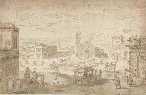 The month of February: Lenten Tuesday scene on an Italian square, Jan Wildens, 1596 - 1631 Canvas Print