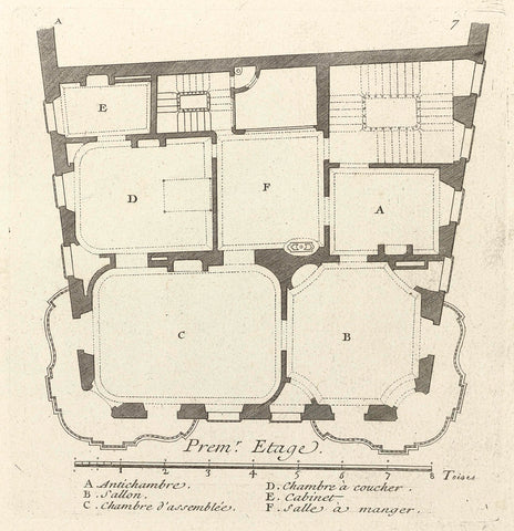 Floor plan of the first floor of léon Berthous's house in Bayonne, Juste Aurèle Meissonnier, 1738 - 1749 Canvas Print