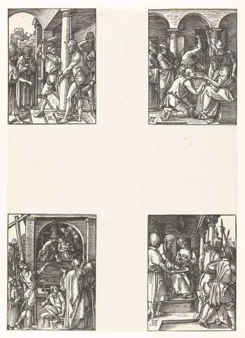 Flogging, Crowning thorns, Christ shown to the people (Ecce homo), Pilate washes his hands in innocence, Albrecht Dürer, 1509 Canvas Print