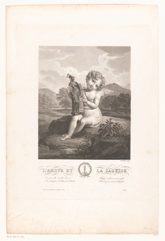 Laughing Amor with a statue of Minerva, A. Bosselman, c. 1825 Canvas Print