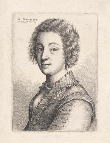 Portrait of young woman with short curly hair, Wenceslaus Hollar, 1645 Canvas Print