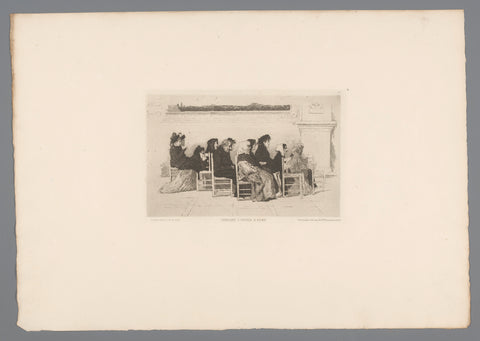 Sitting people at a church service, Antonio Piccinni, 1880 Canvas Print