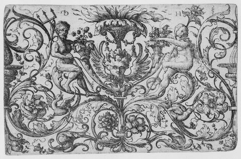 Neptune and Ceres (?) surrounded by leaf vines and grotesques, Daniel Hopfer (I), 1480 - 1536 Canvas Print