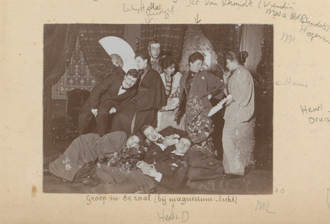 Group poses with fans in a room, Hendrik Herman van den Berg, in or after 1890 - in or before 1894 Canvas Print