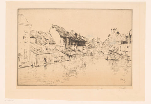 View of a river through a city, Gustave Leheutre, 1871 - 1932 Canvas Print