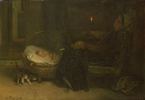 Tired Out (Mother Watched), Jacob Maris, 1869 Canvas Print