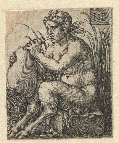 Female sater plays on a bagpipe, Hans Sebald Beham, 1510 - 1550 Canvas Print