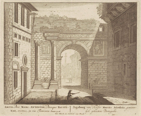 Blessing arch of emperor Marcus Aurelius in ruinous state, anonymous, 1675 - 1711 Canvas Print