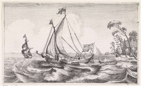 Turnship with full sails sailing to the left, Jan van de Velde (II), 1603 - 1641 Canvas Print