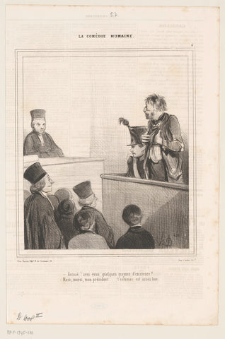 Caricature of a suspect at the court, Honoré Daumier, 1843 Canvas Print