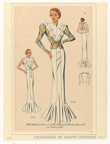 Créations de Haute Couture, No. 28, No. 1037, 1037A : Ensemble du soir (...), anonymous, 1937 Canvas Print