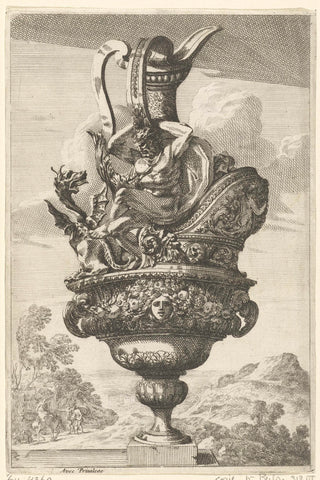 Jug with naked man and dragon, Jean Lepautre, 1628 - 1732 Canvas Print