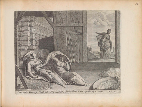 Ruth sleeps at the foot end of Boaz, Philips Galle, 1643 Canvas Print