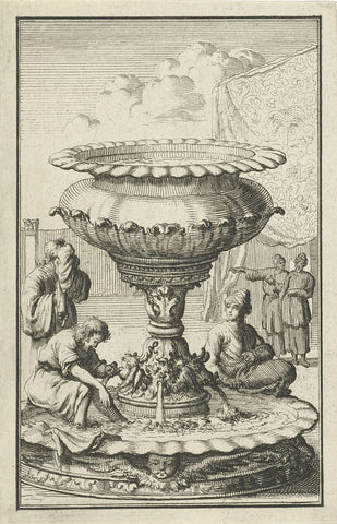 Copper wash barrel or basin in the garden of the tabernacle, Jan Luyken, 1683 - 1783 Canvas Print