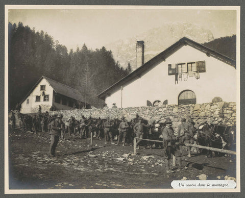 Suspected Italian Alpine hunters accompany mules in the transport of military personnel, Henri de Rothschild (attributed to), 1916 Canvas Print