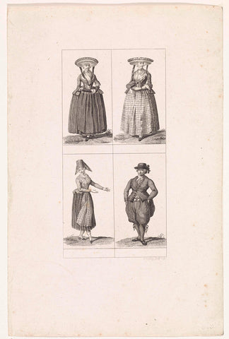 Four figures in Frisian costume, Daniël Vrijdag, 1791 Canvas Print