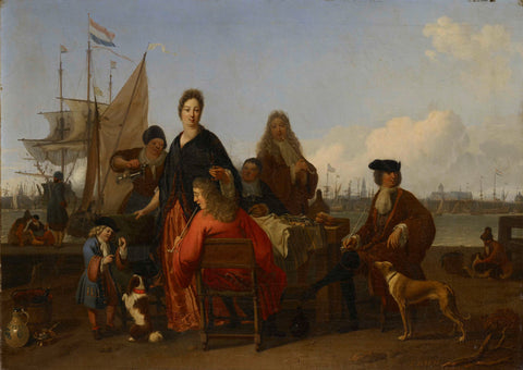 The Bakhuysen and de Hooghe Families dining at the Mosselsteiger (Mussel Pier) on the Y, Amsterdam, Ludolf Bakhuysen, 1702 Canvas Print