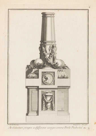 Pedestal with chain balls and cannons, unknown, Jean-François Daumont, 1745 - 1755 Canvas Print