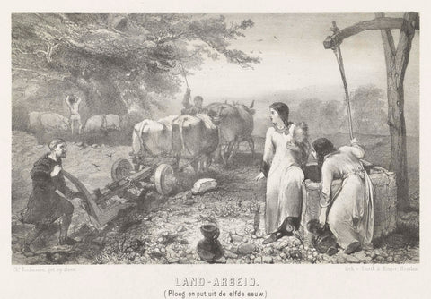 Land-arbeid (plow and well from the eleventh century), Charles Rochussen, 1857 - 1864 Canvas Print