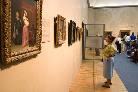 Room with paintings, visitors and an open door, 2005 Canvas Print