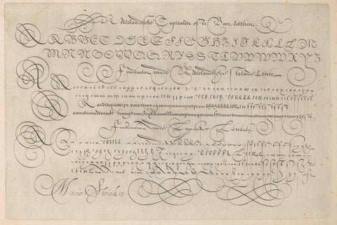 Examples of the Dutch capitals, the standing letter and italic hand, Hans Strick, 1618 Canvas Print