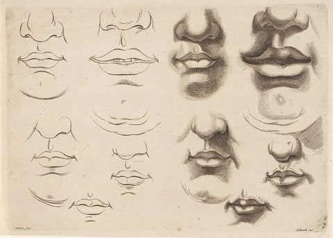 Study of different mouths, anonymous, 1675 - 1711 Canvas Print