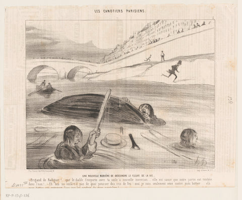 Caricature of three men who were thrown overboard in the Seine, Honoré Daumier, 1843 Canvas Print