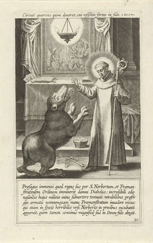 Satan appears as bear to Saint Norbert, Cornelis Galle (I) (attributed to), 1622 Canvas Print