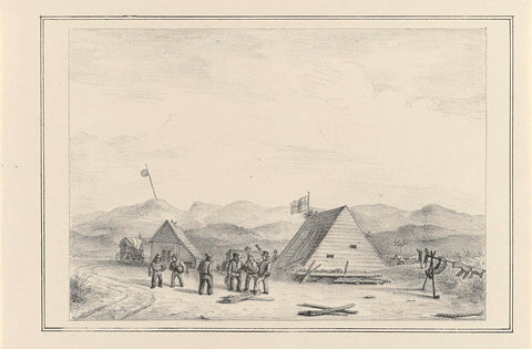 Huts of the crew of the schooner Martha (rear), stranded near Texel, 1848, anonymous, 1848 Canvas Print