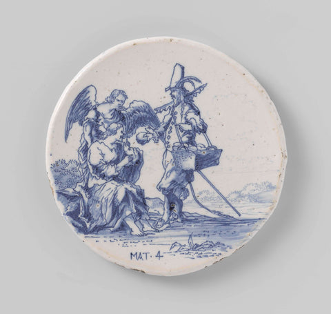 Plate, painted with the temptation in the desert, anonymous, 1660 Canvas Print