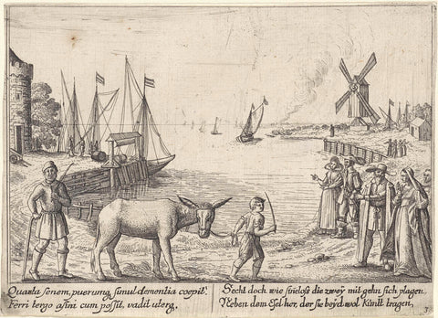 Fable of the peasant and his donkey; Both the peasant and his son walk, Wenceslaus Hollar, 1627 - 1628 Canvas Print