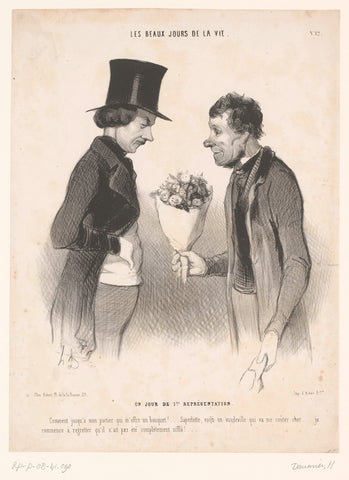 Man gets a bunch of flowers from his caretaker, Honoré Daumier, 1844 Canvas Print