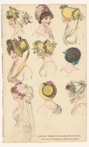 Magazine of Female Fashions of London and Paris: London Head Dresses, May, 1800, Richard Phillips, 1800 Canvas Print