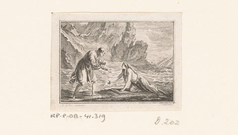 Man comes to the aid of a female drowning man, Jacques Aliamet, 1759 Canvas Print