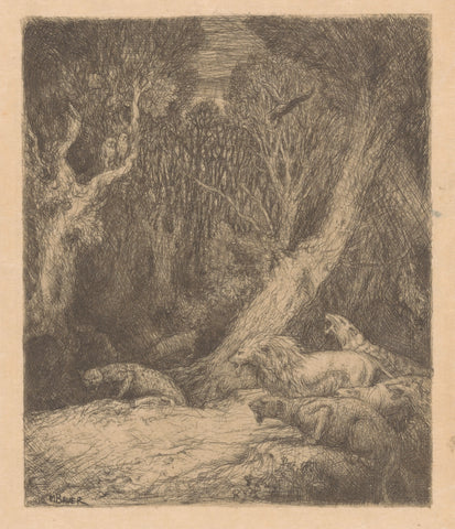 Wild animals in forest, Marius Bauer, 1897 Canvas Print