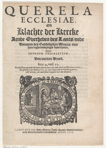 Title vignette for: Ireneus Philaletius, Querela ecclesiae. Oft Clachte der kercke aende overheden des landts, 1617, Philips Serwouters, 1617 Canvas Print