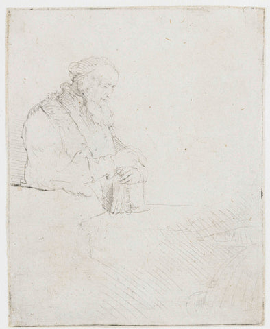 Old man in meditation, leaning on a book, Rembrandt van Rijn, c. 1645 Canvas Print